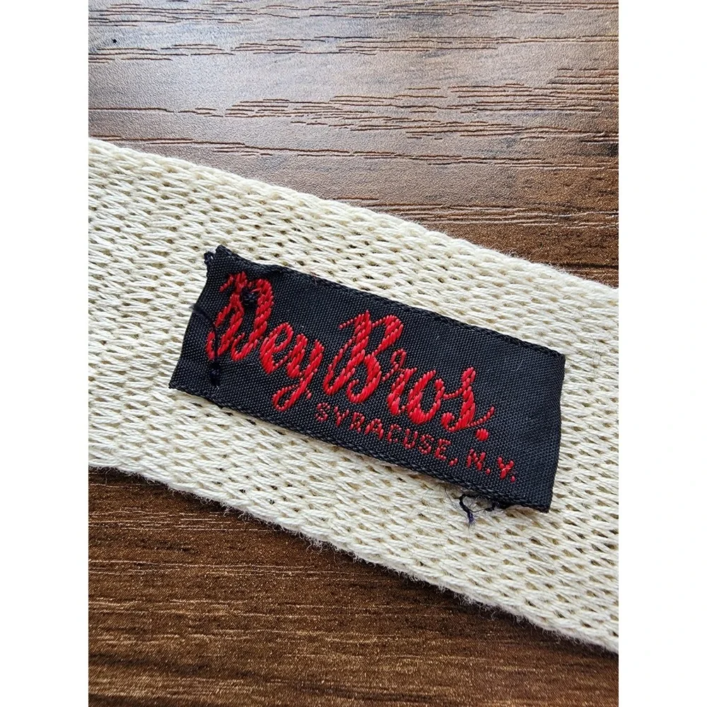 Vintage 70s Mens Tie Knit Square End Flat Bottom Cotton USA Made Cream White